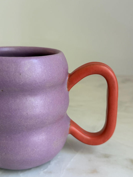 Handmade Two-Tone Mug - Purple/Coral Handle