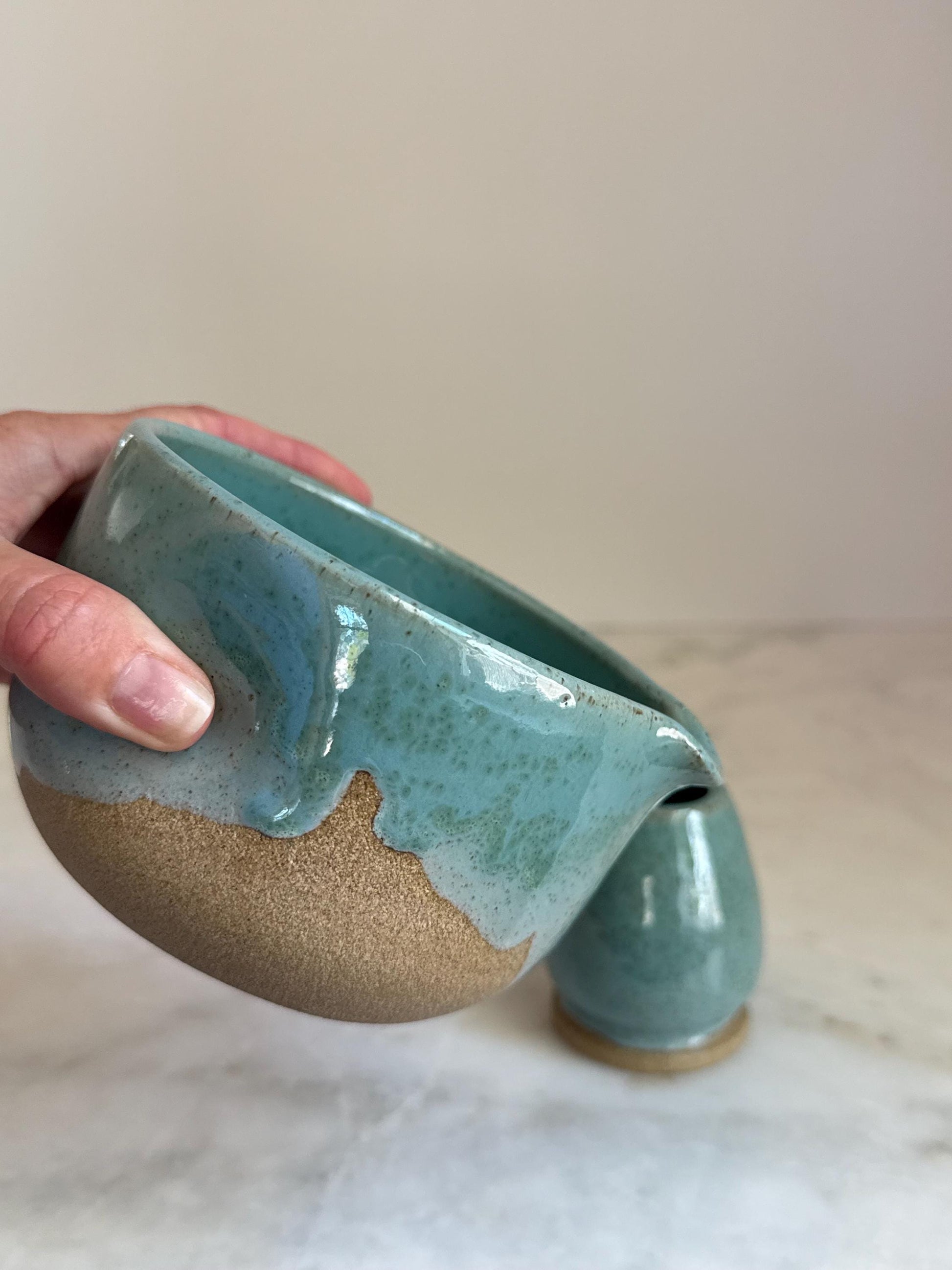 Handmade Ceramic Matcha Bowl and Whisk Holder Set - Seafoam