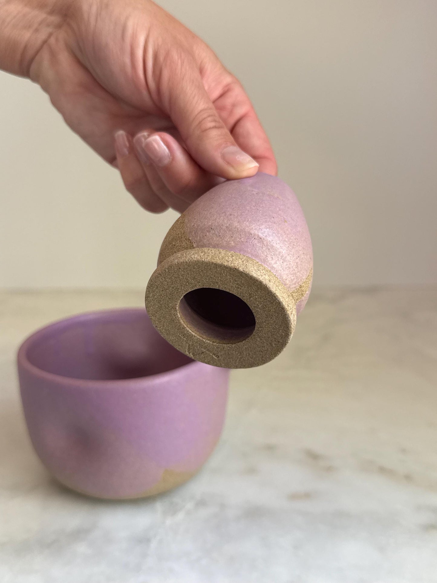Handmade Ceramic Matcha Bowl and Whisk Holder Set - Lavender