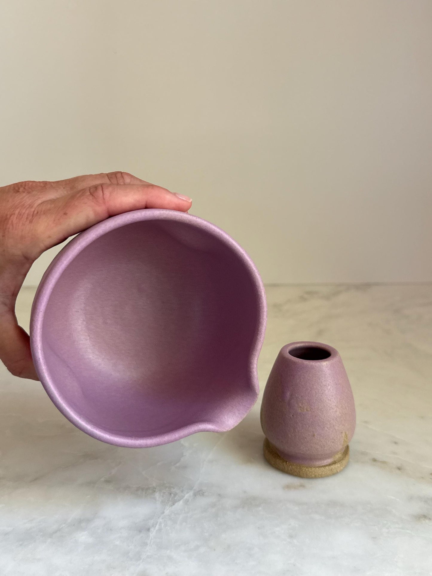 Handmade Ceramic Matcha Bowl and Whisk Holder Set - Lavender