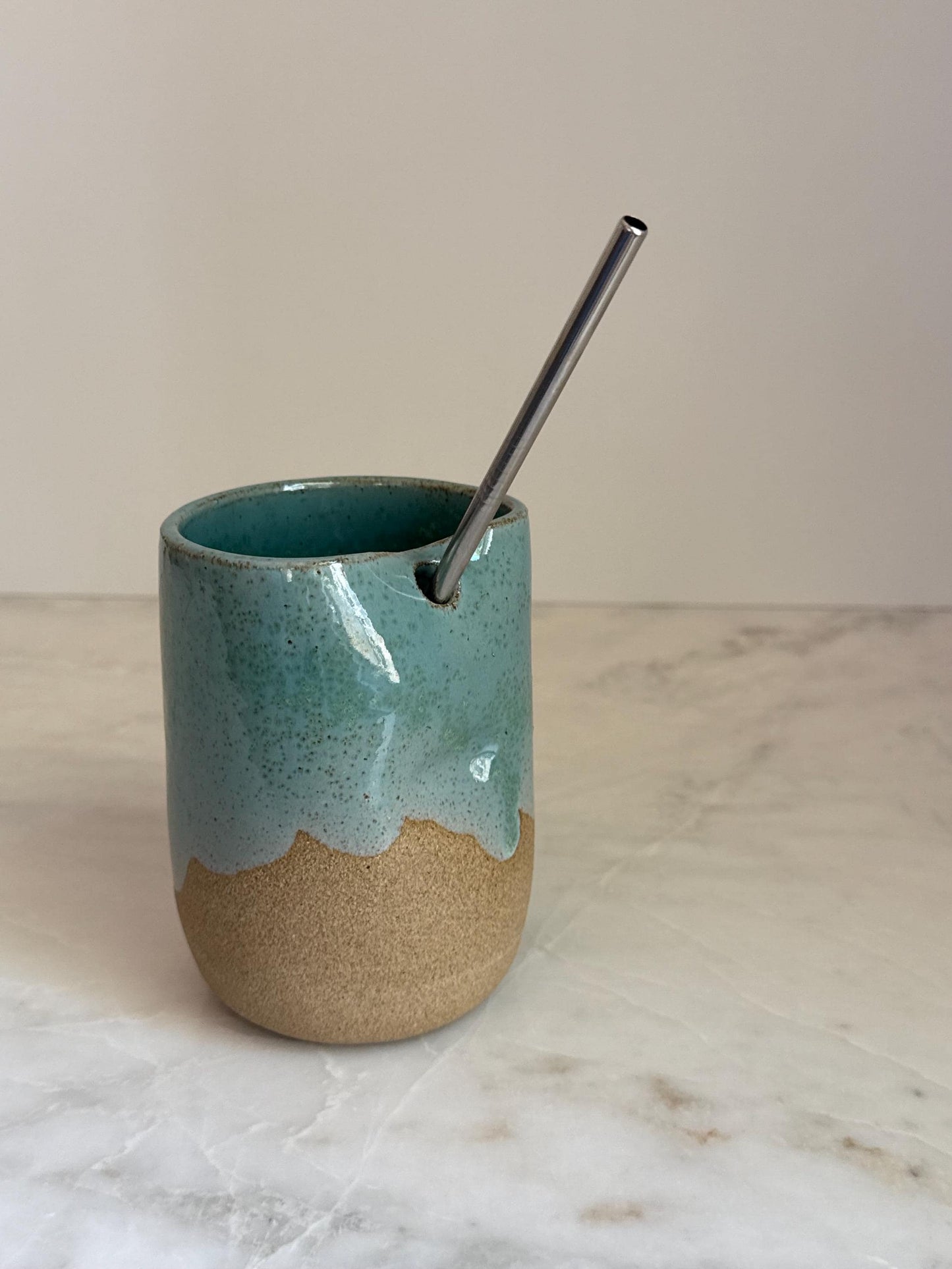 Handmade Ceramic Iced Coffee Cup with Straw