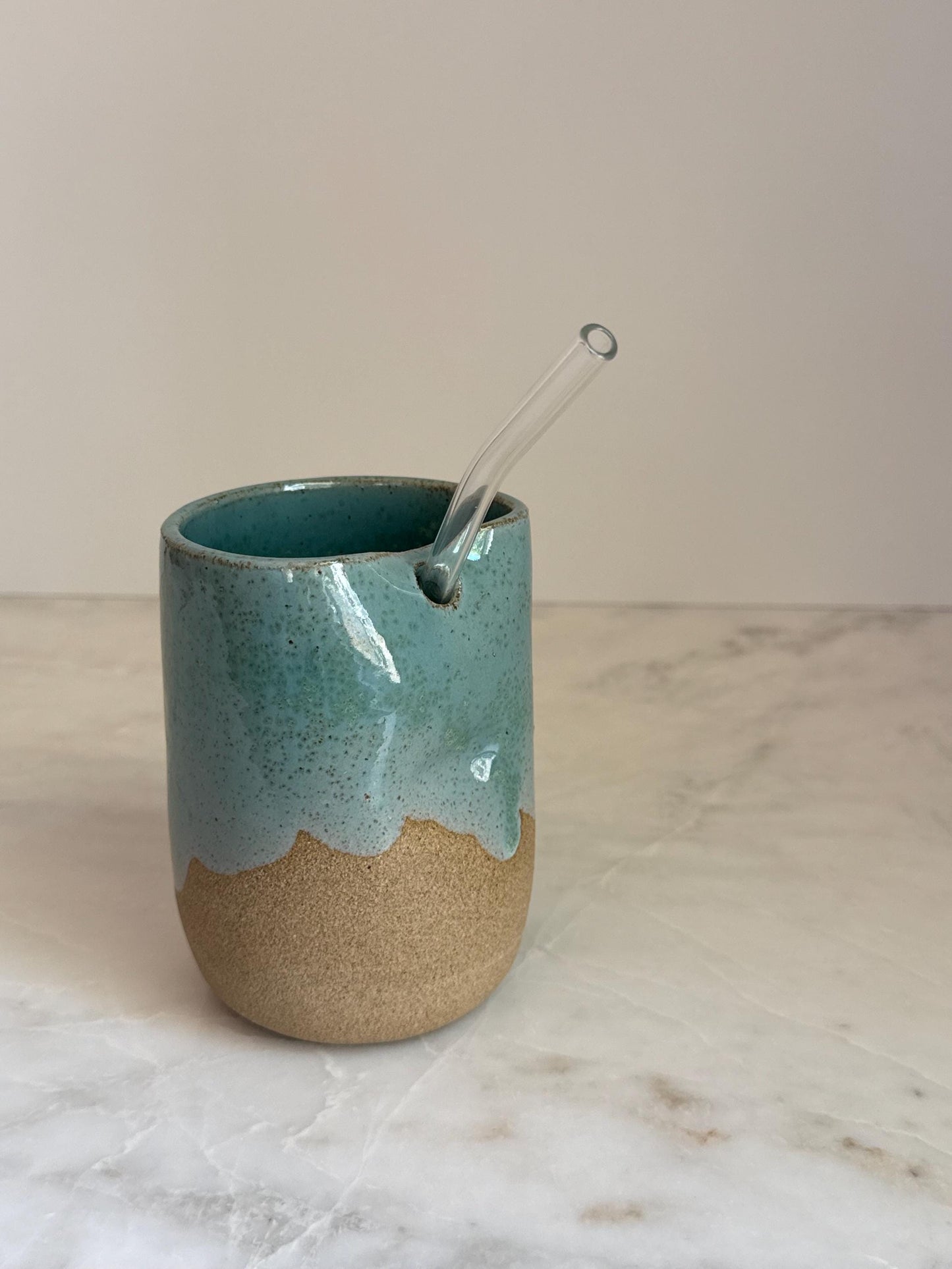Handmade Ceramic Iced Coffee Cup with Straw