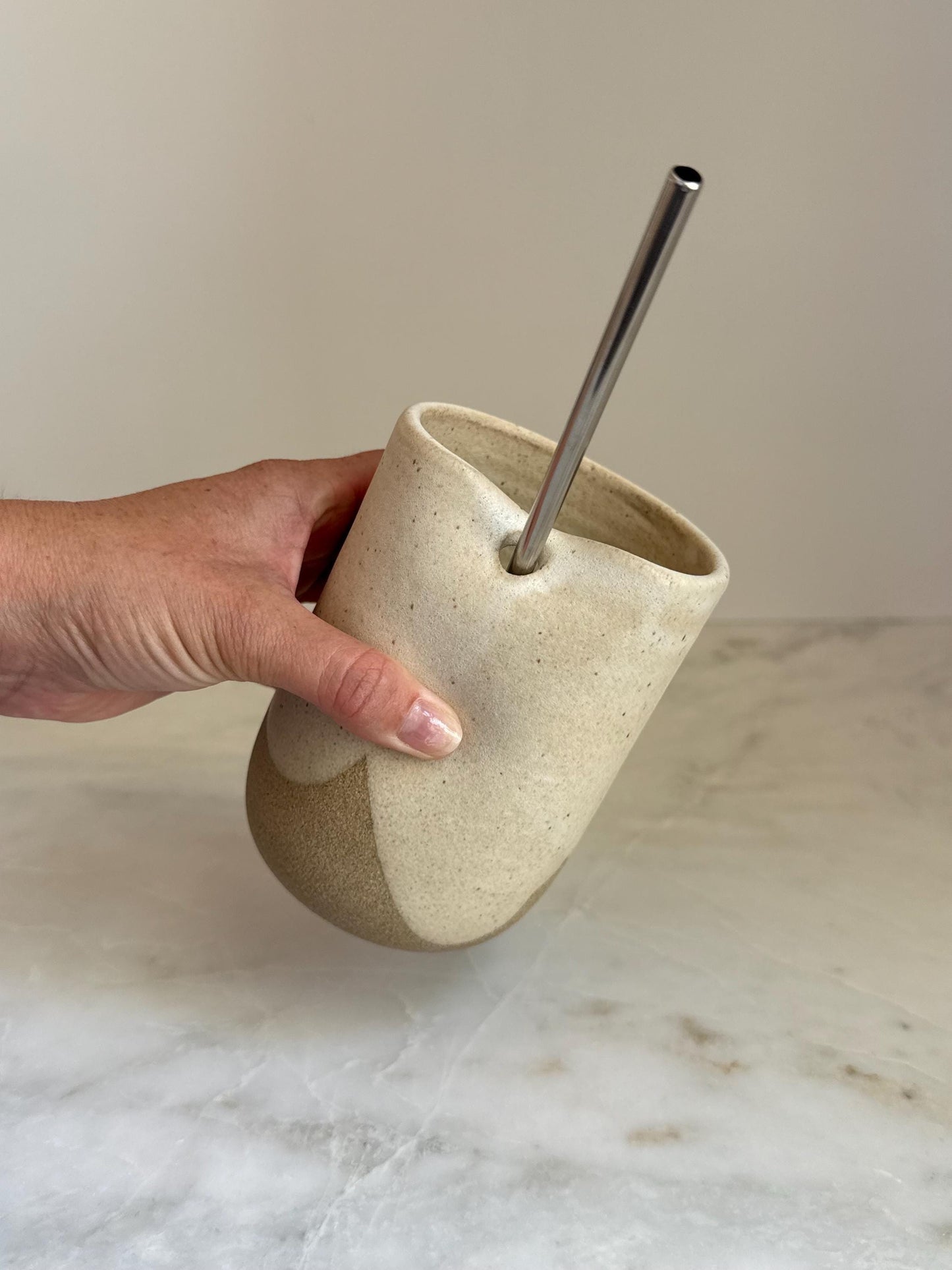 Handmade Ceramic Iced Coffee Cup with Straw