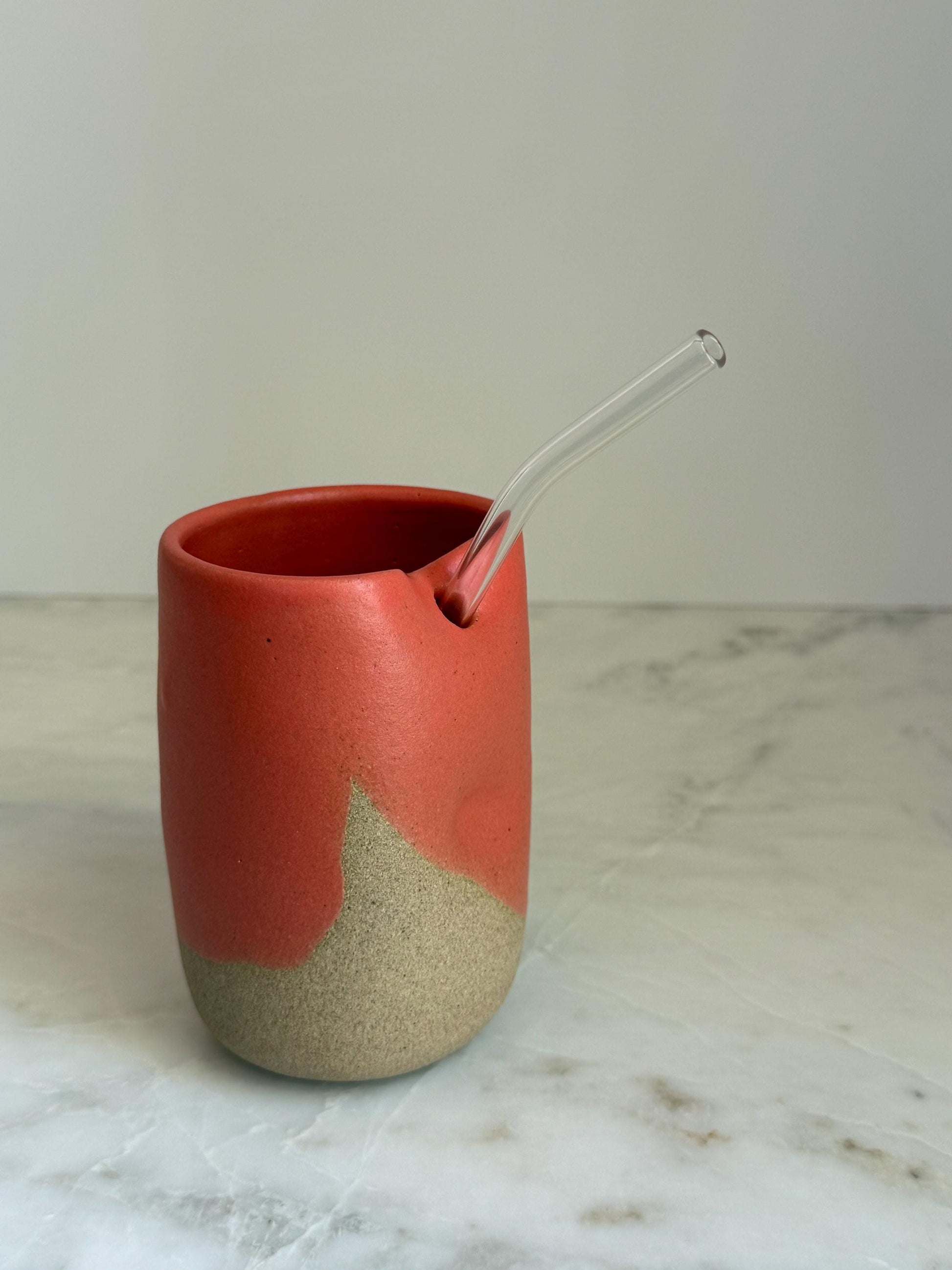 Handmade Ceramic Iced Coffee Cup with Straw
