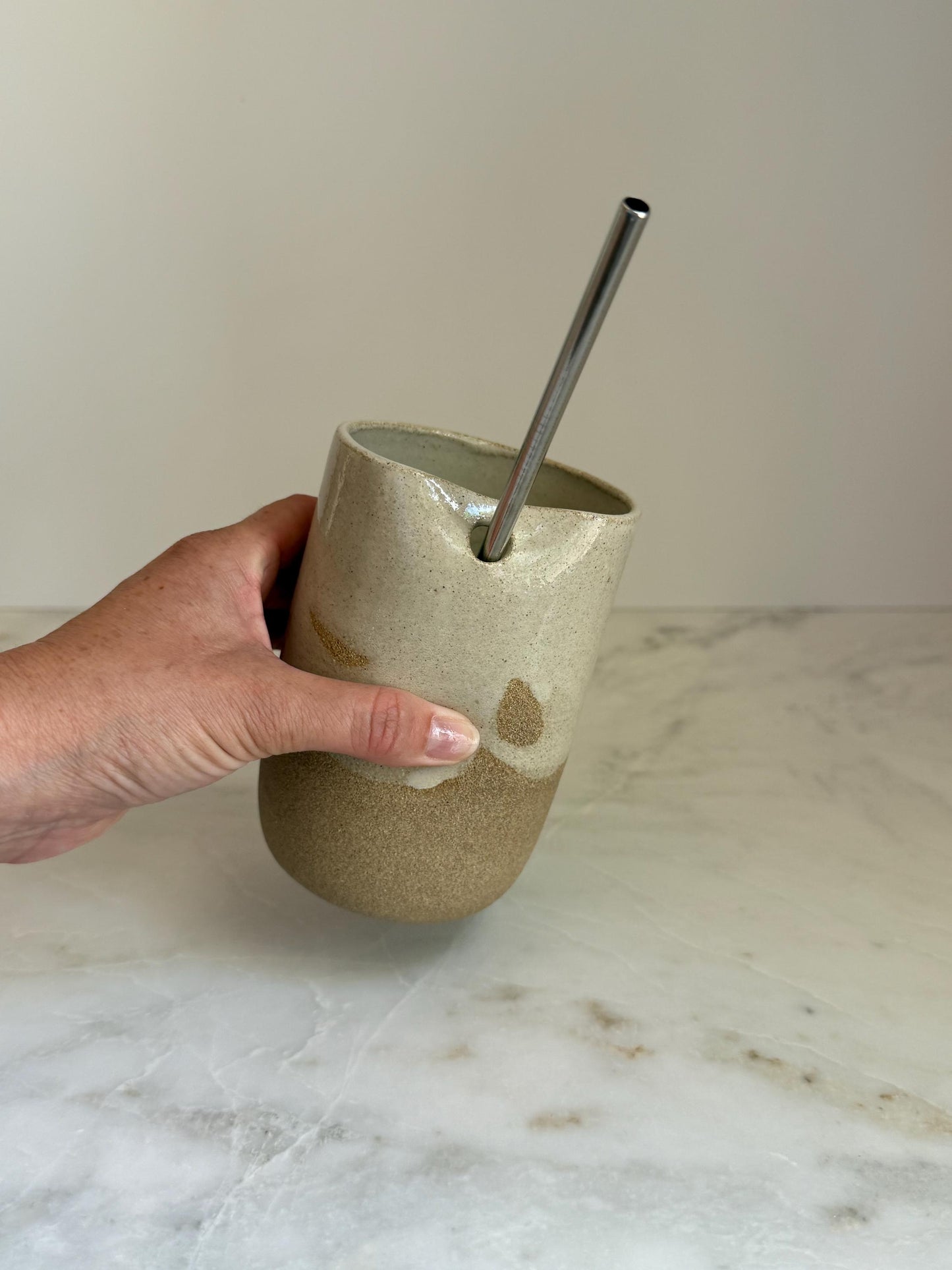 Handmade Ceramic Iced Coffee Cup with Straw