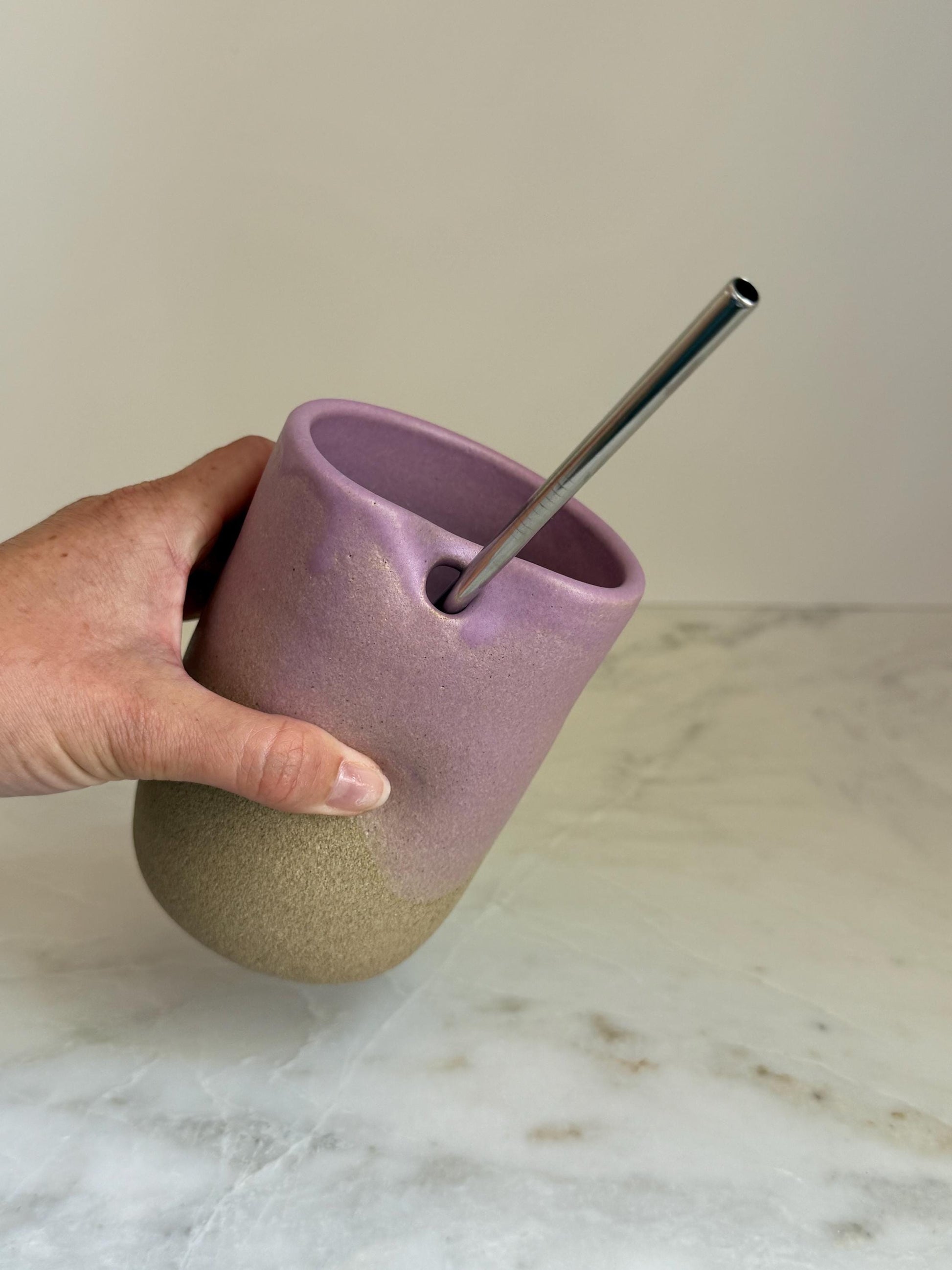 Handmade Ceramic Iced Coffee Cup with Straw