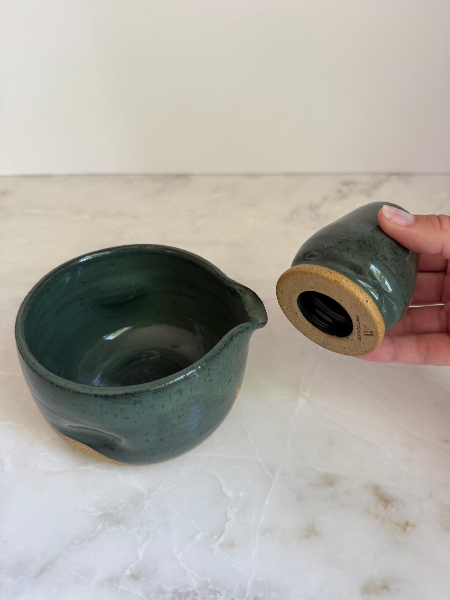 Handmade Ceramic Matcha Bowl and Whisk Holder Set - Peacock