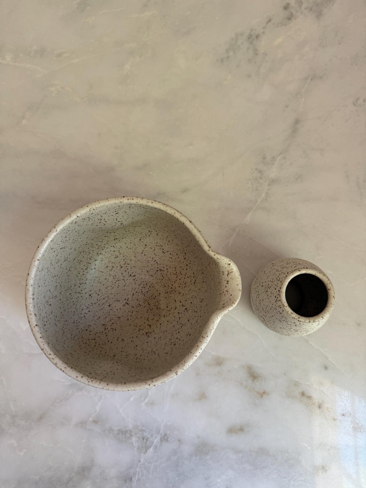 Handmade Ceramic Matcha Bowl and Whisk Holder Set - Speckled Oatmeal