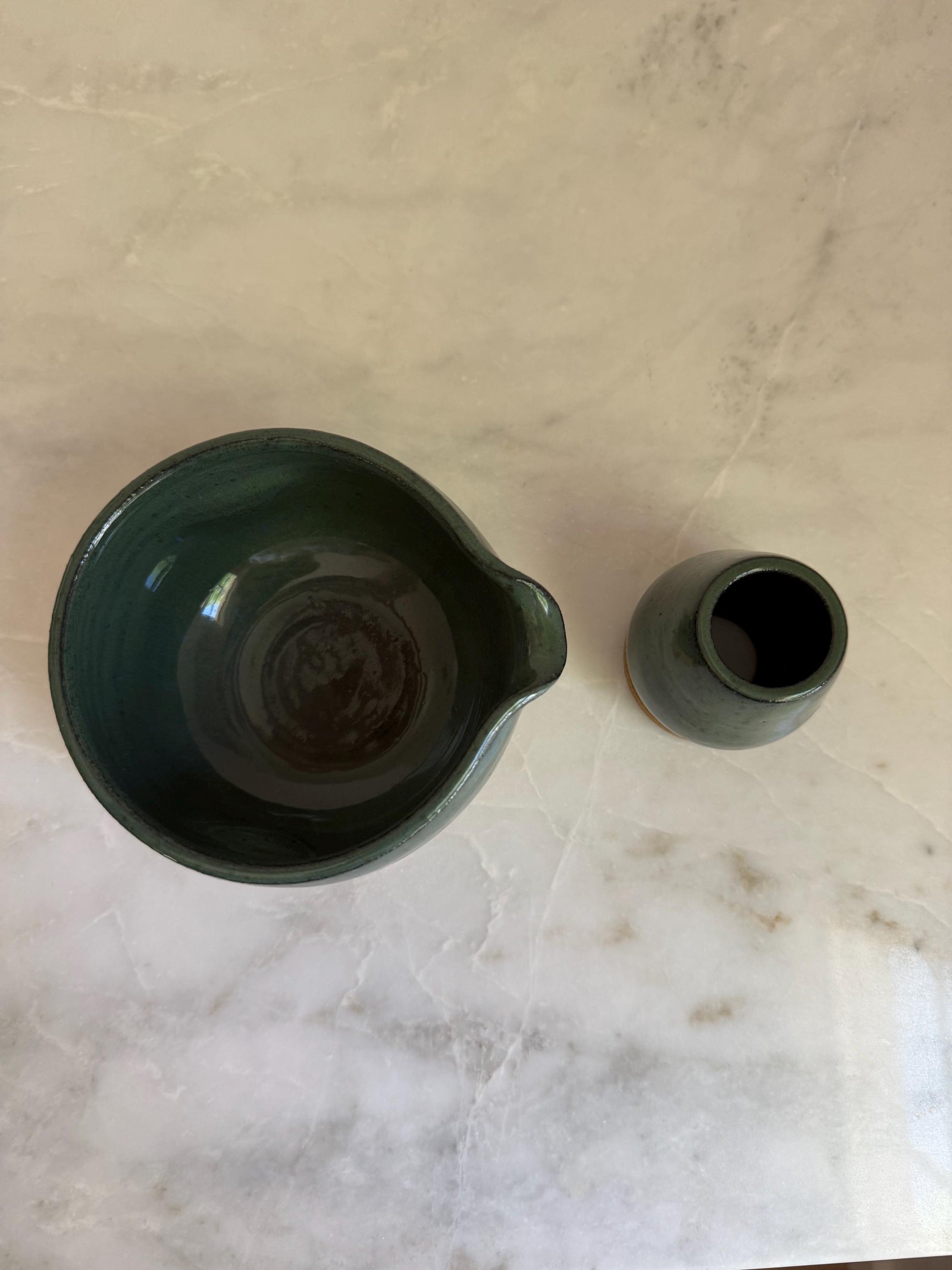 Handmade Ceramic Matcha Bowl and Whisk Holder Set - Peacock