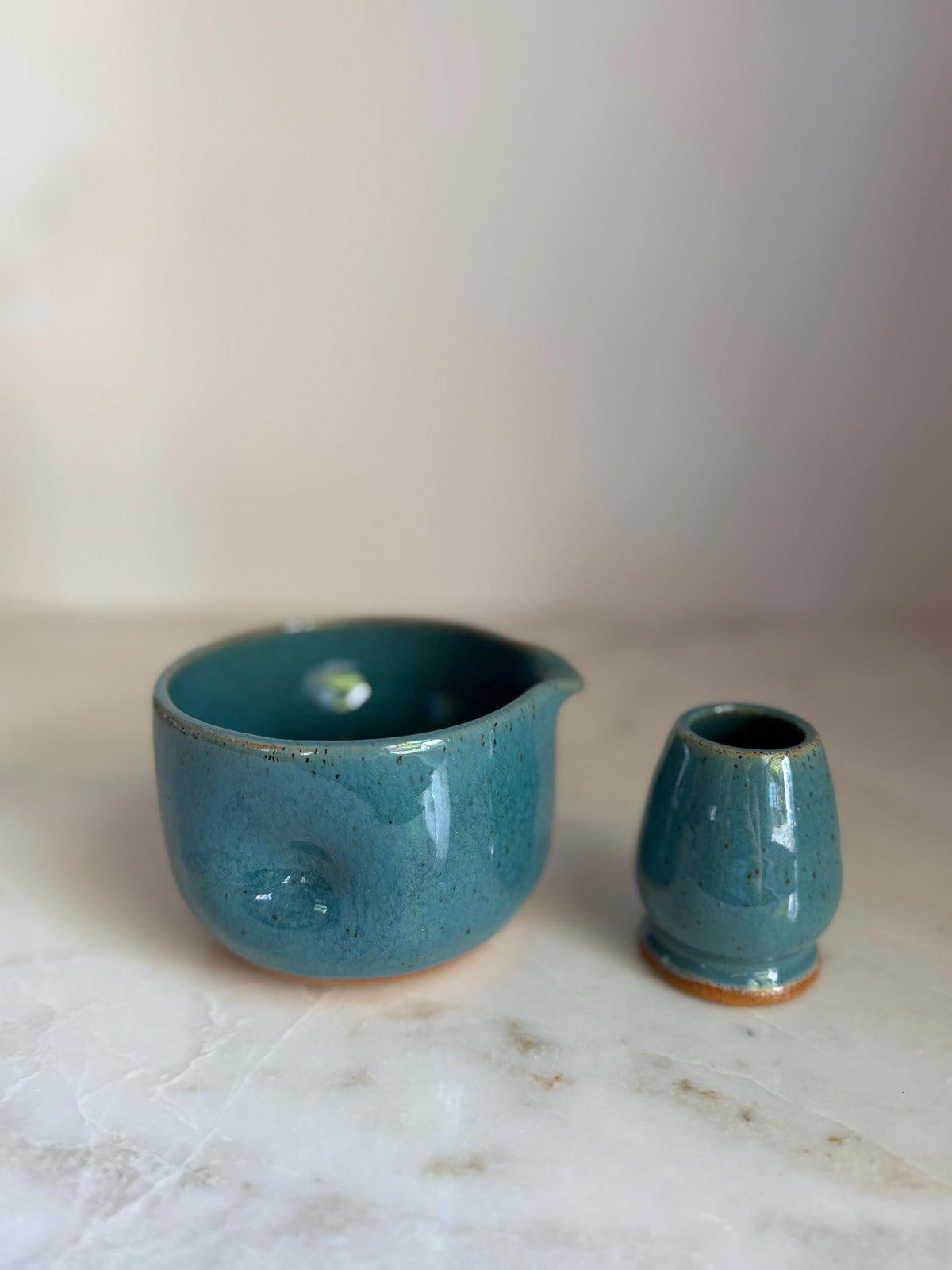 Handmade Ceramic Matcha Bowl and Whisk Holder Set - Robins Egg