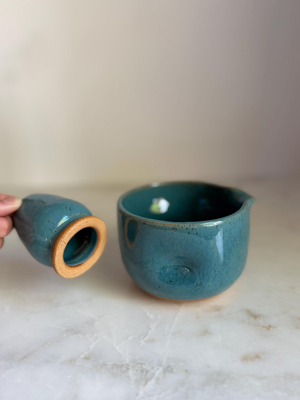 Handmade Ceramic Matcha Bowl and Whisk Holder Set - Robins Egg