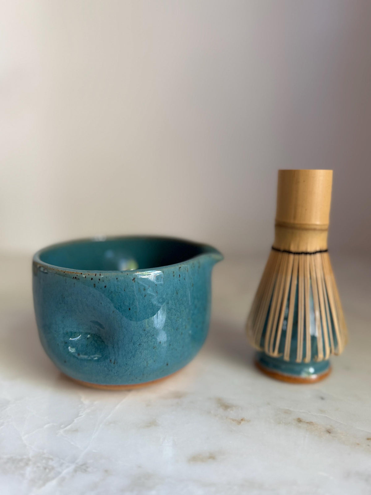 Handmade Ceramic Matcha Bowl and Whisk Holder Set - Robins Egg