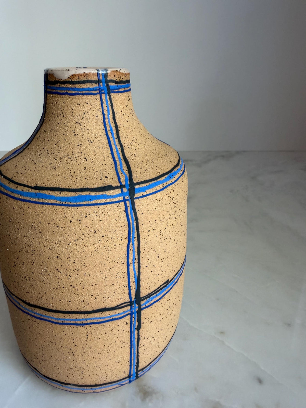 Blue Plaid Soap Dispenser / Vase