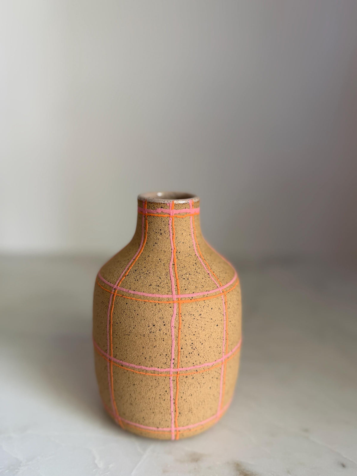 Pink Plaid Soap Dispenser / Vase