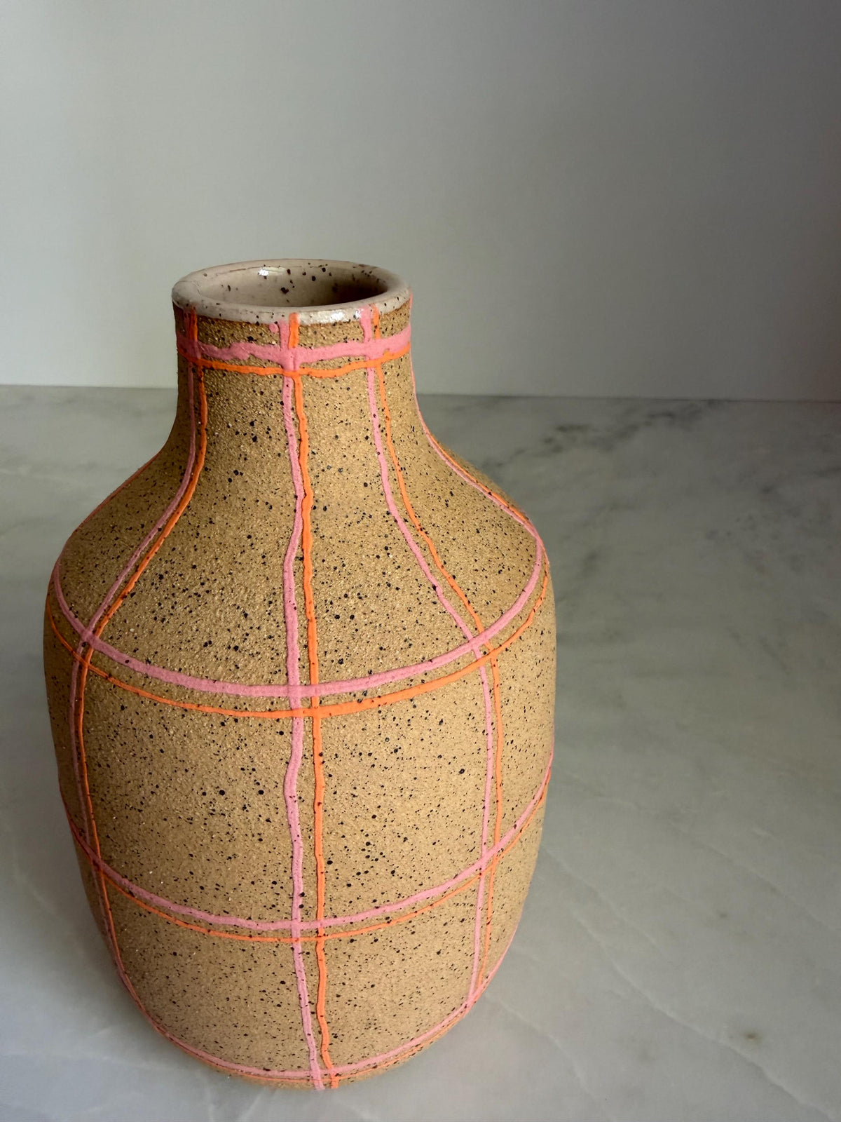 Pink Plaid Soap Dispenser / Vase