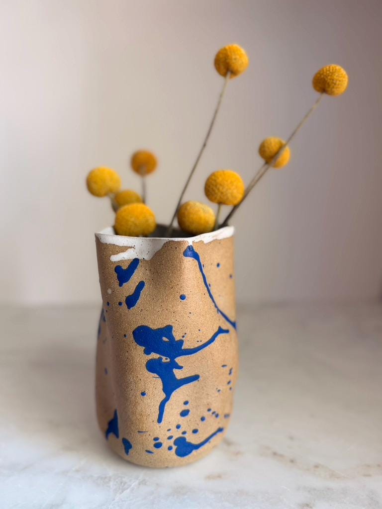 Handmade Ceramic Inkblot Vase - Cobalt Splatter