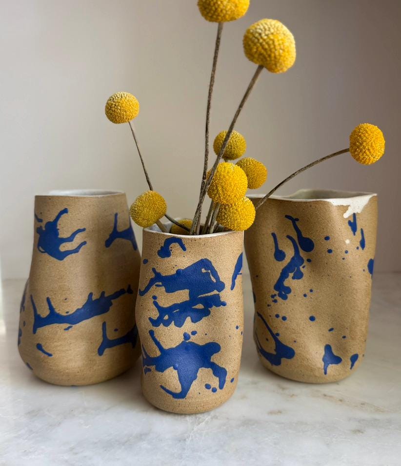 Handmade Ceramic Inkblot Vase - Cobalt Splatter