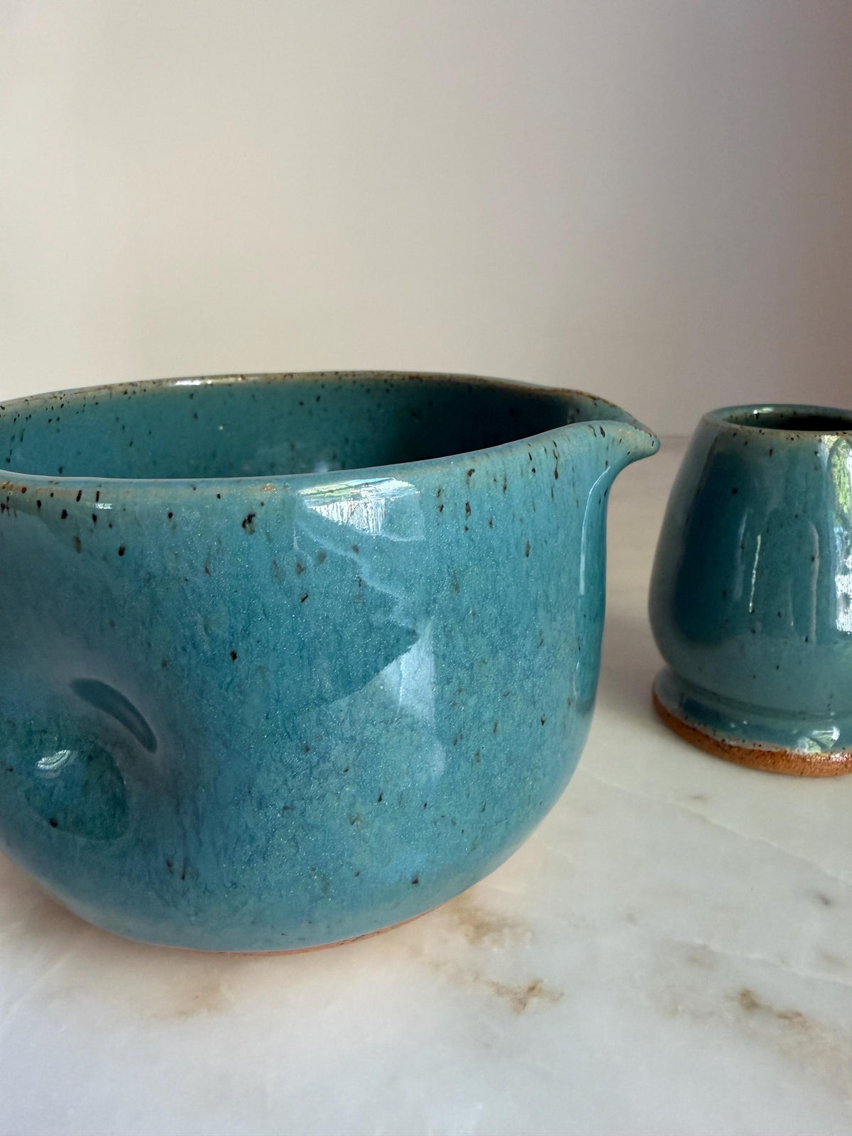Handmade Ceramic Matcha Bowl and Whisk Holder Set - Robins Egg