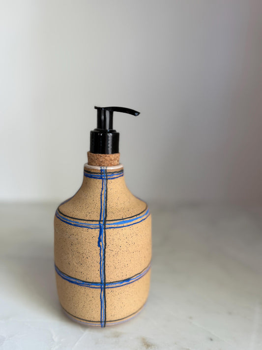 Blue Plaid Soap Dispenser / Vase