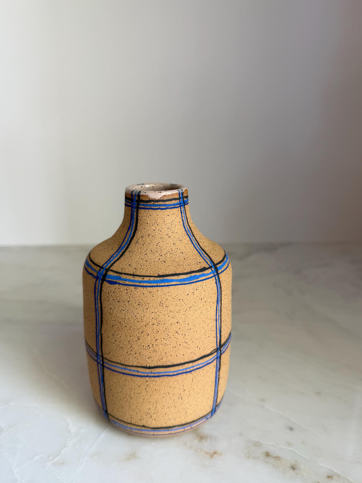 Blue Plaid Soap Dispenser / Vase