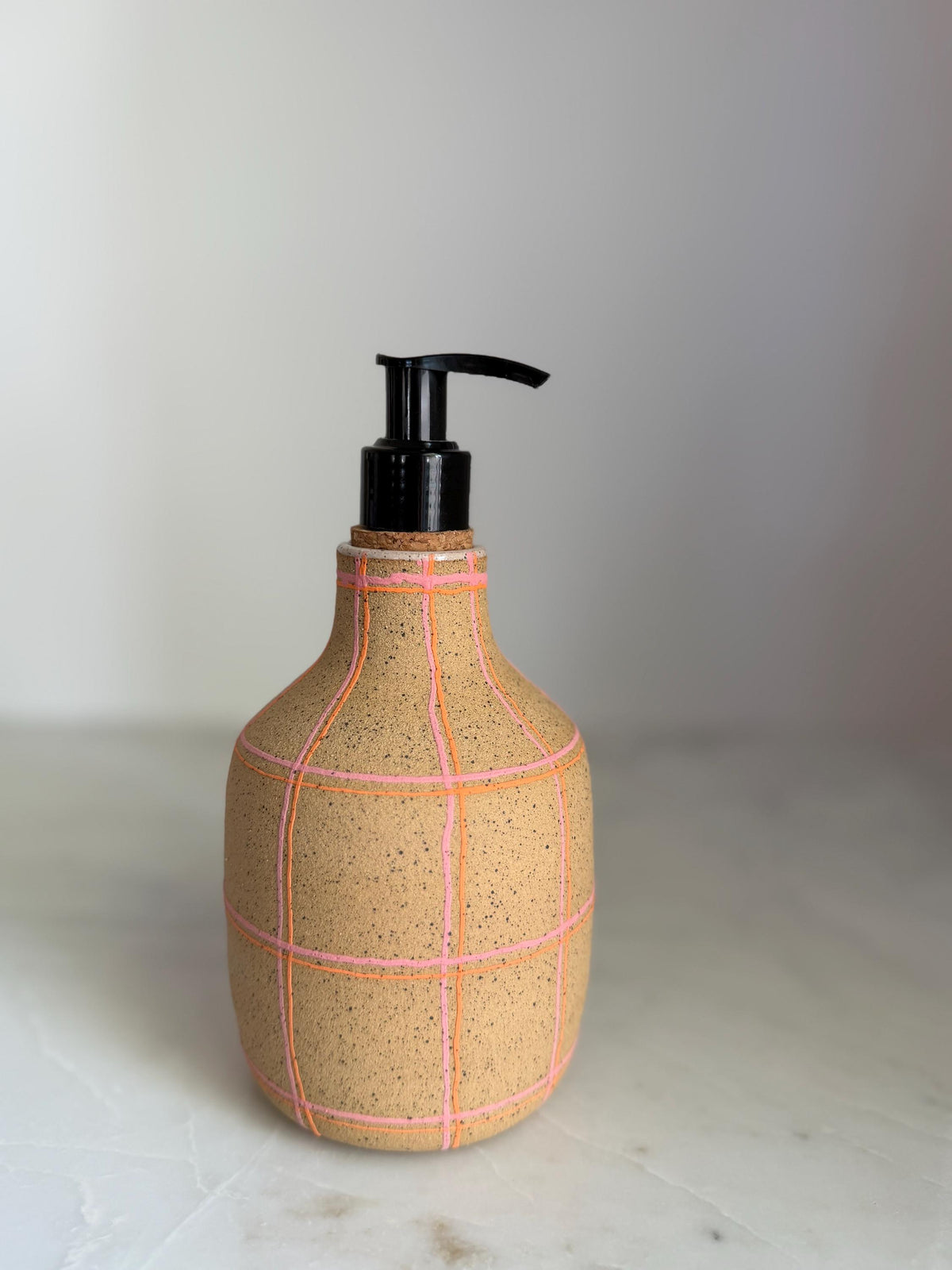 Pink Plaid Soap Dispenser / Vase