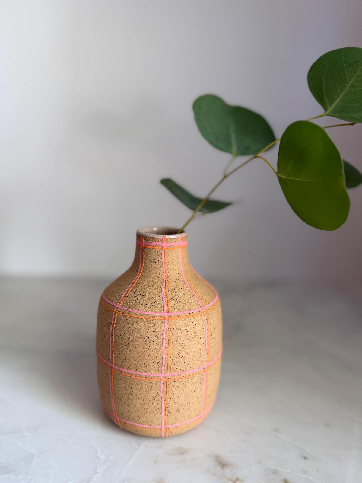 Pink Plaid Soap Dispenser / Vase