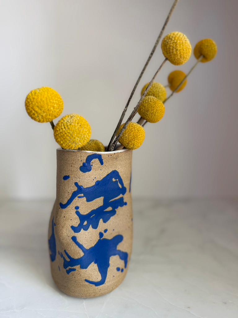 Handmade Ceramic Inkblot Vase - Cobalt Splatter