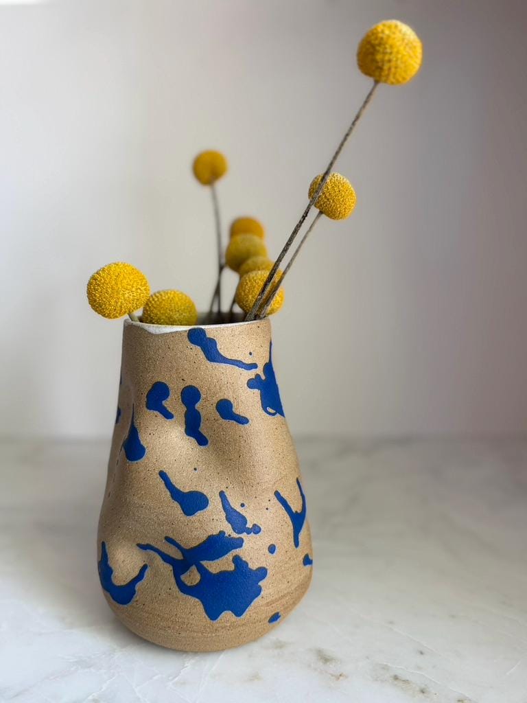 Handmade Ceramic Inkblot Vase - Cobalt Splatter