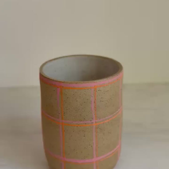 Ceramic Plaid Utensil Holder/Vase - Pink/Orange