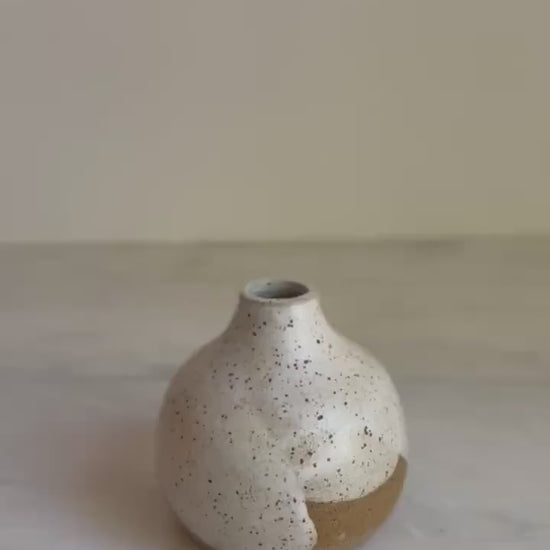 Speckled Cream Bottleneck Bud Vase - 3.5 inch