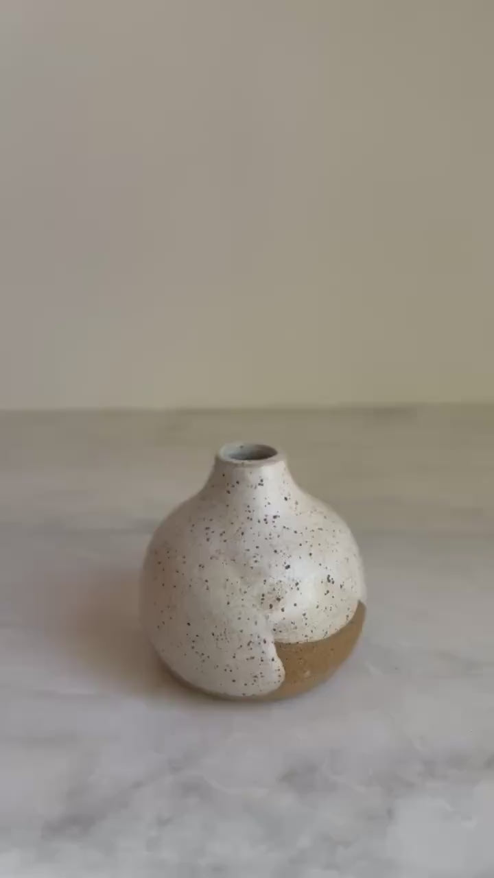 Speckled Cream Bottleneck Bud Vase - 3.5 inch