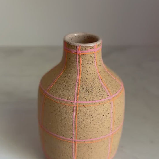 Pink Plaid Soap Dispenser / Vase