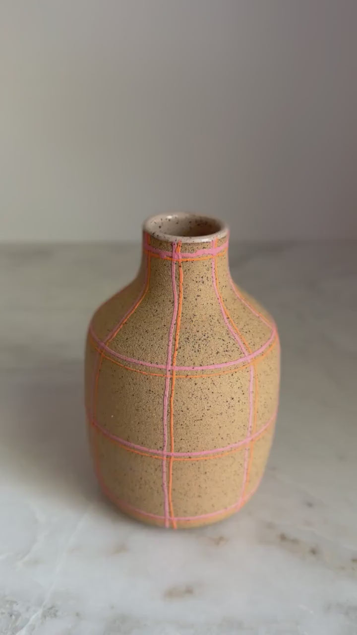 Pink Plaid Soap Dispenser / Vase