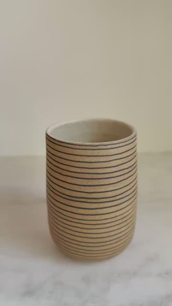 Ceramic Horizontal Striped Vase/Utencil Holder