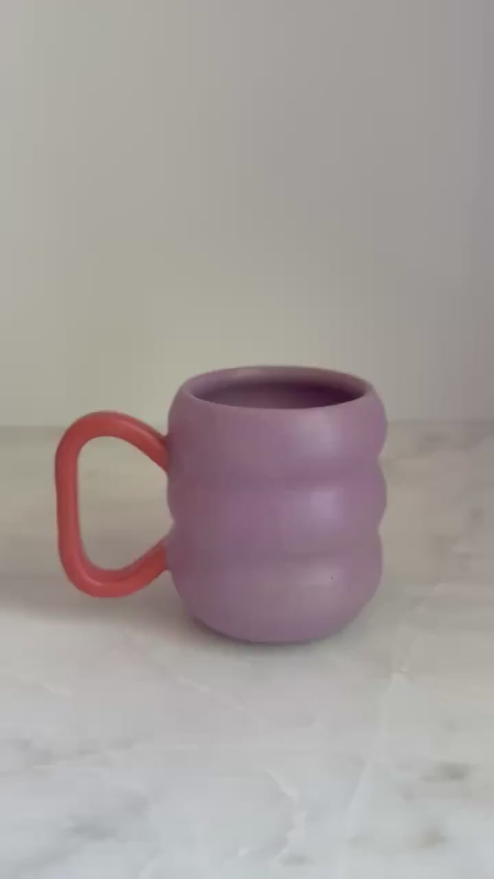Handmade Two-Tone Mug - Purple/Coral Handle