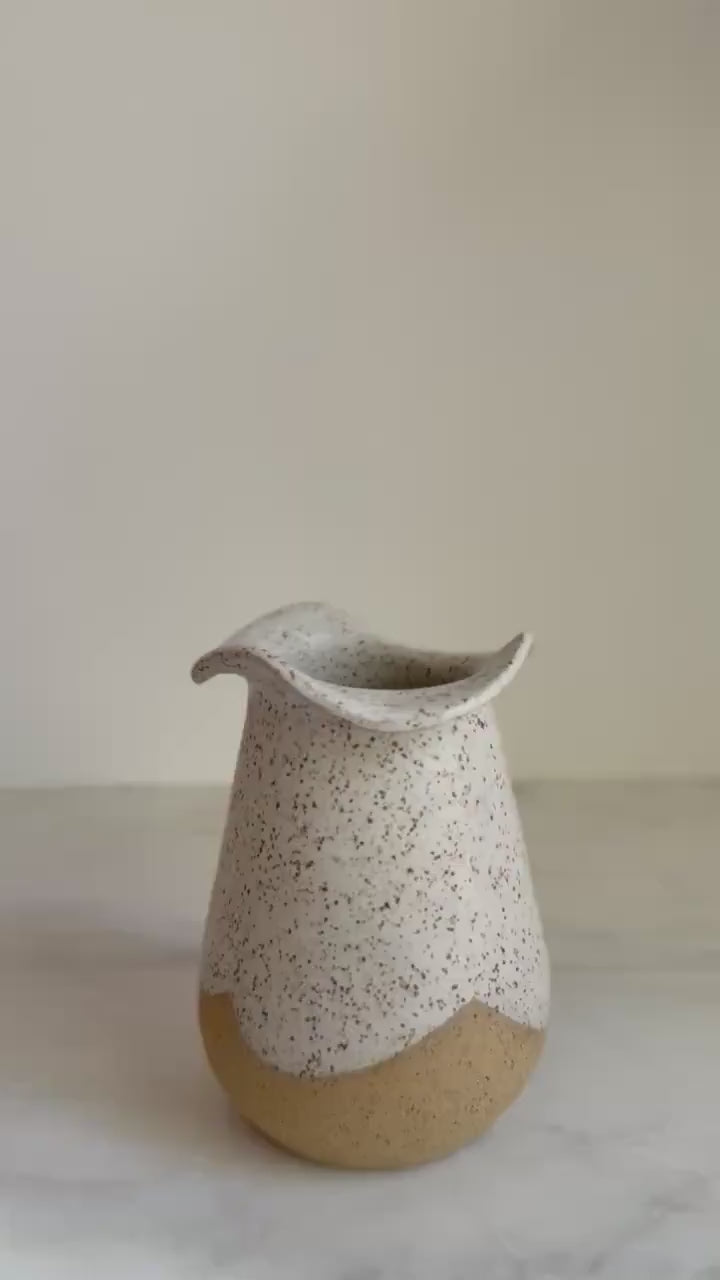 Flared Bloom Ceramic Vase - Speckled Cream