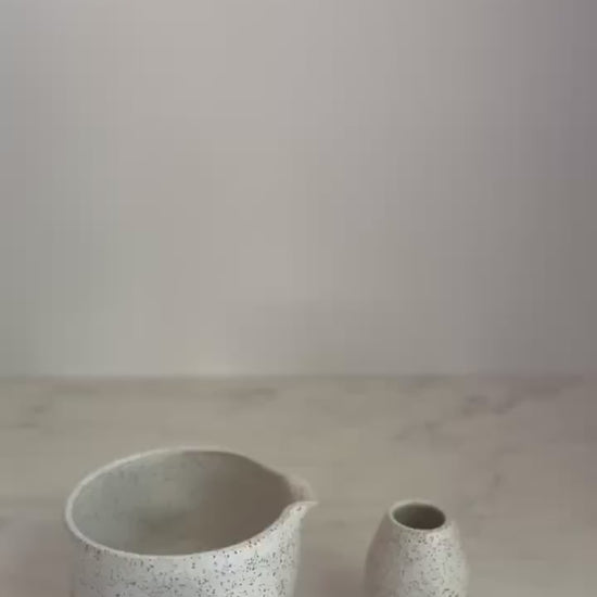 Handmade Ceramic Matcha Bowl and Whisk Holder Set - Speckled Oatmeal