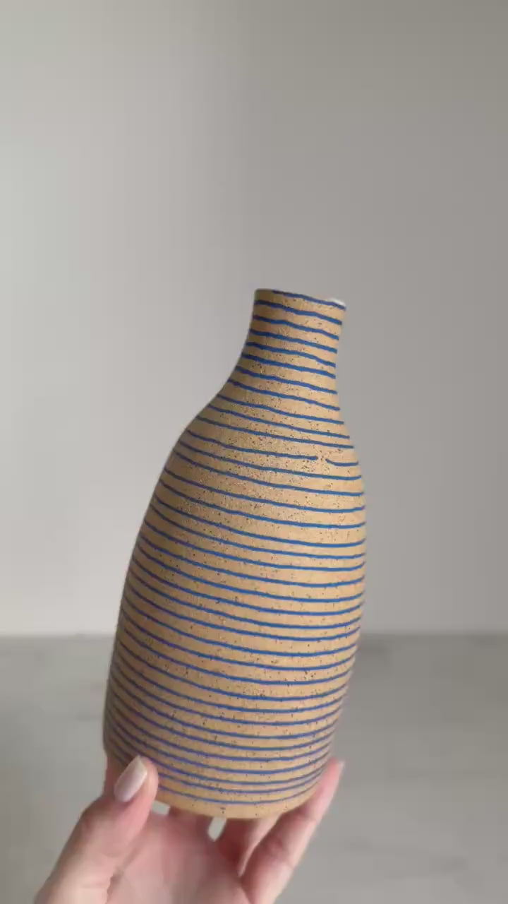 Electric Blue Striped Vase