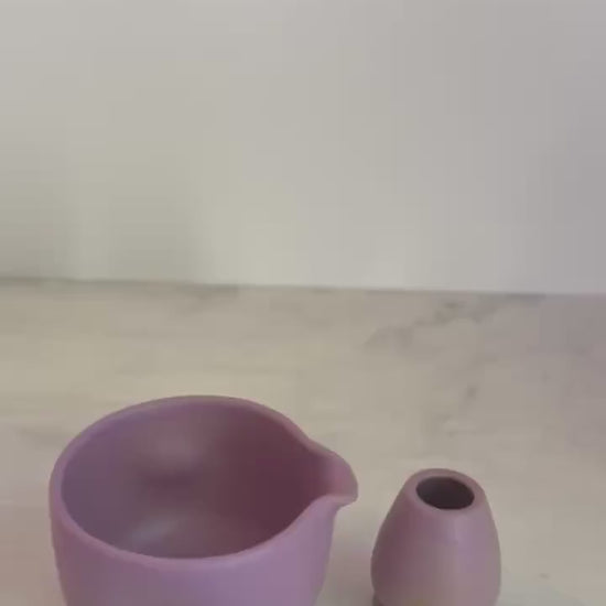 Handmade Ceramic Matcha Bowl and Whisk Holder Set - Lavender