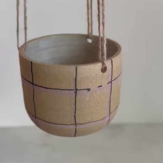 Handmade Purple and Black Plaid, Hanging Planter
