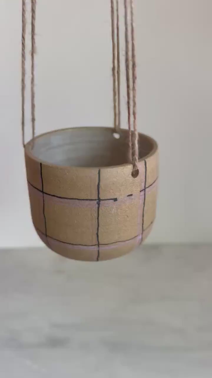 Handmade Purple and Black Plaid, Hanging Planter