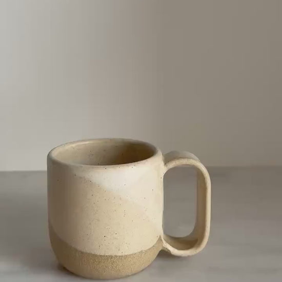 Handmade Cermic Mug Oval Handle / Oatmeal