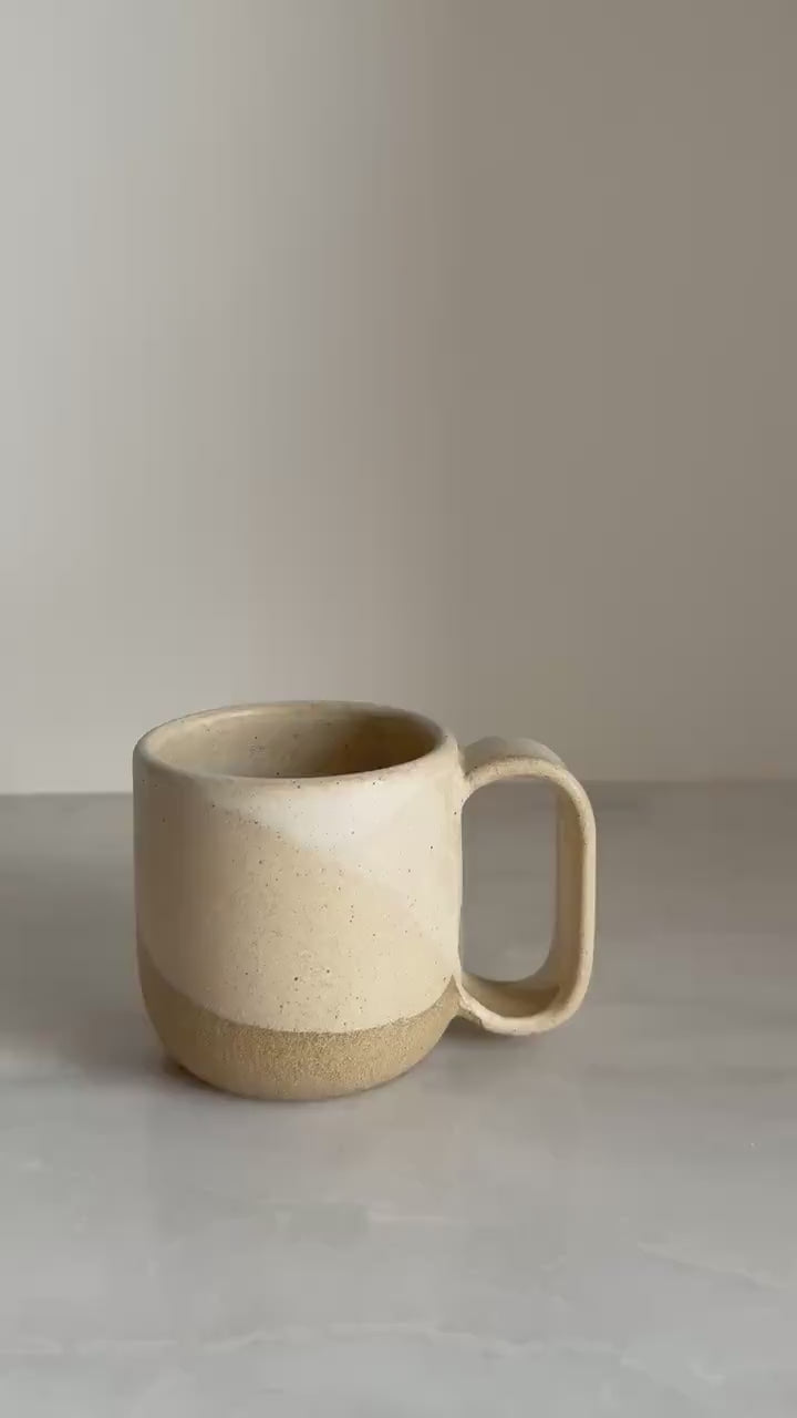 Handmade Cermic Mug Oval Handle / Oatmeal
