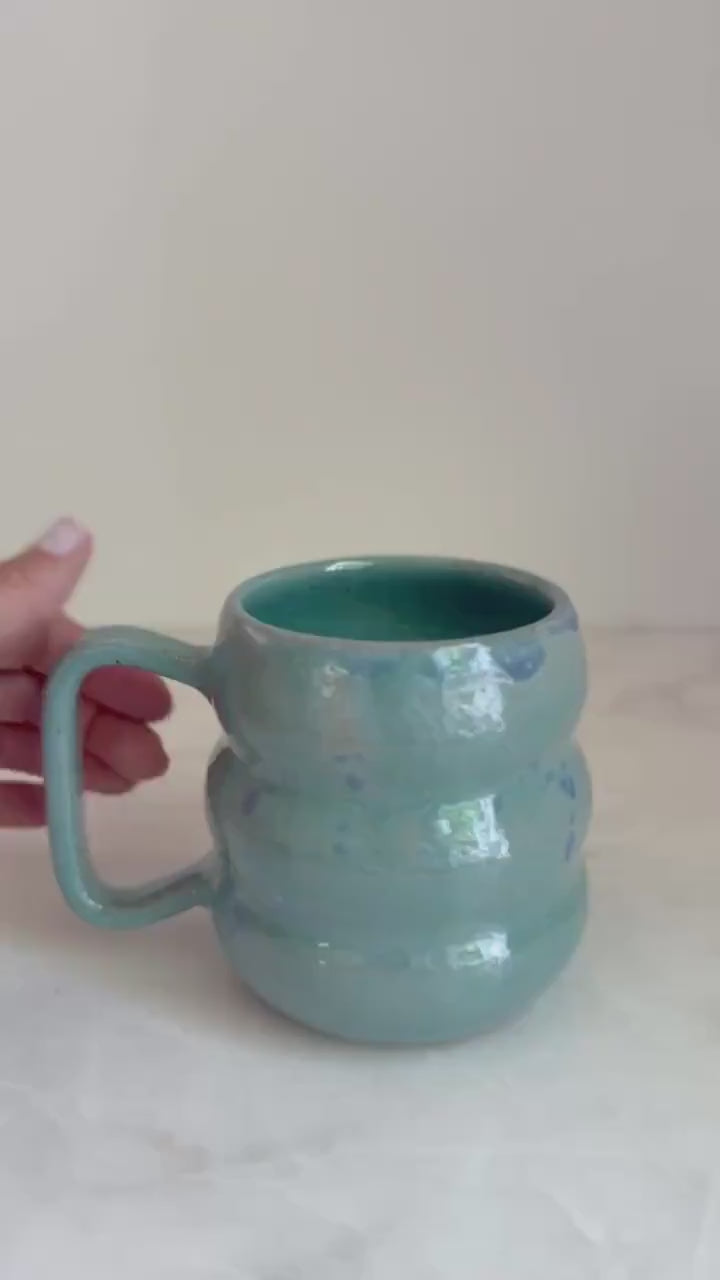 Handmade Ripple Mug - Seafoam