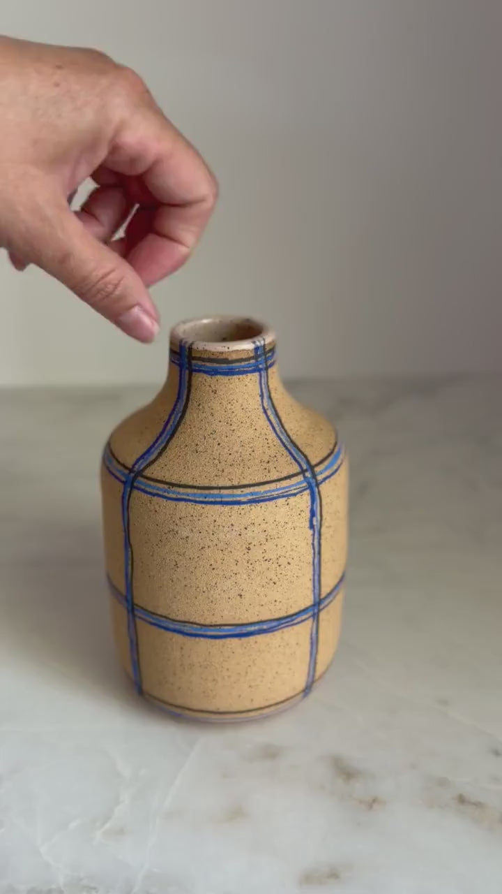 Blue Plaid Soap Dispenser / Vase
