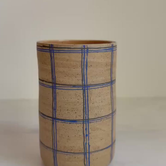 Ceramic Plaid Vase - Blue/Black