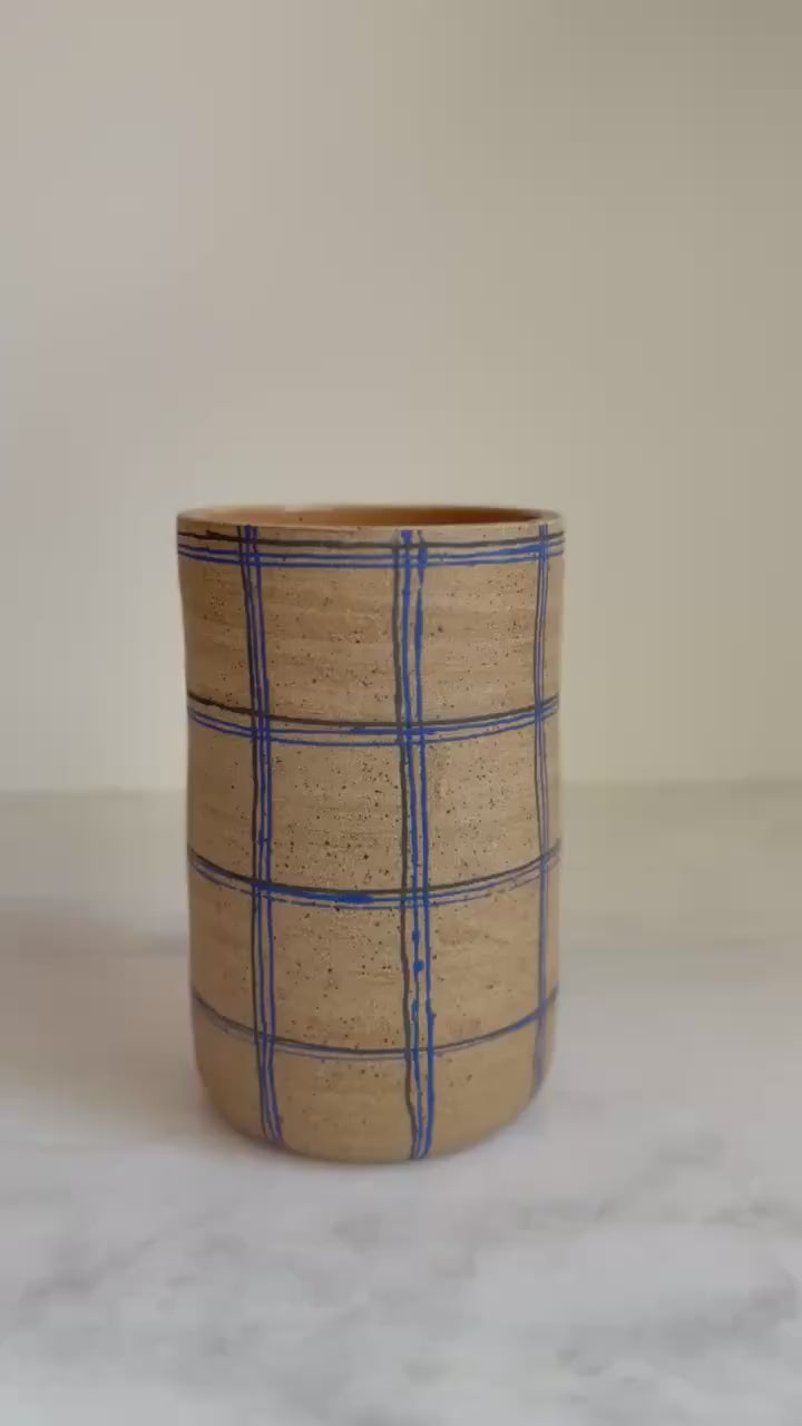 Ceramic Plaid Vase - Blue/Black