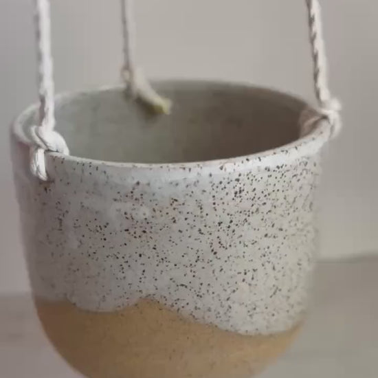 Handmade Speckled White Hanging Planter