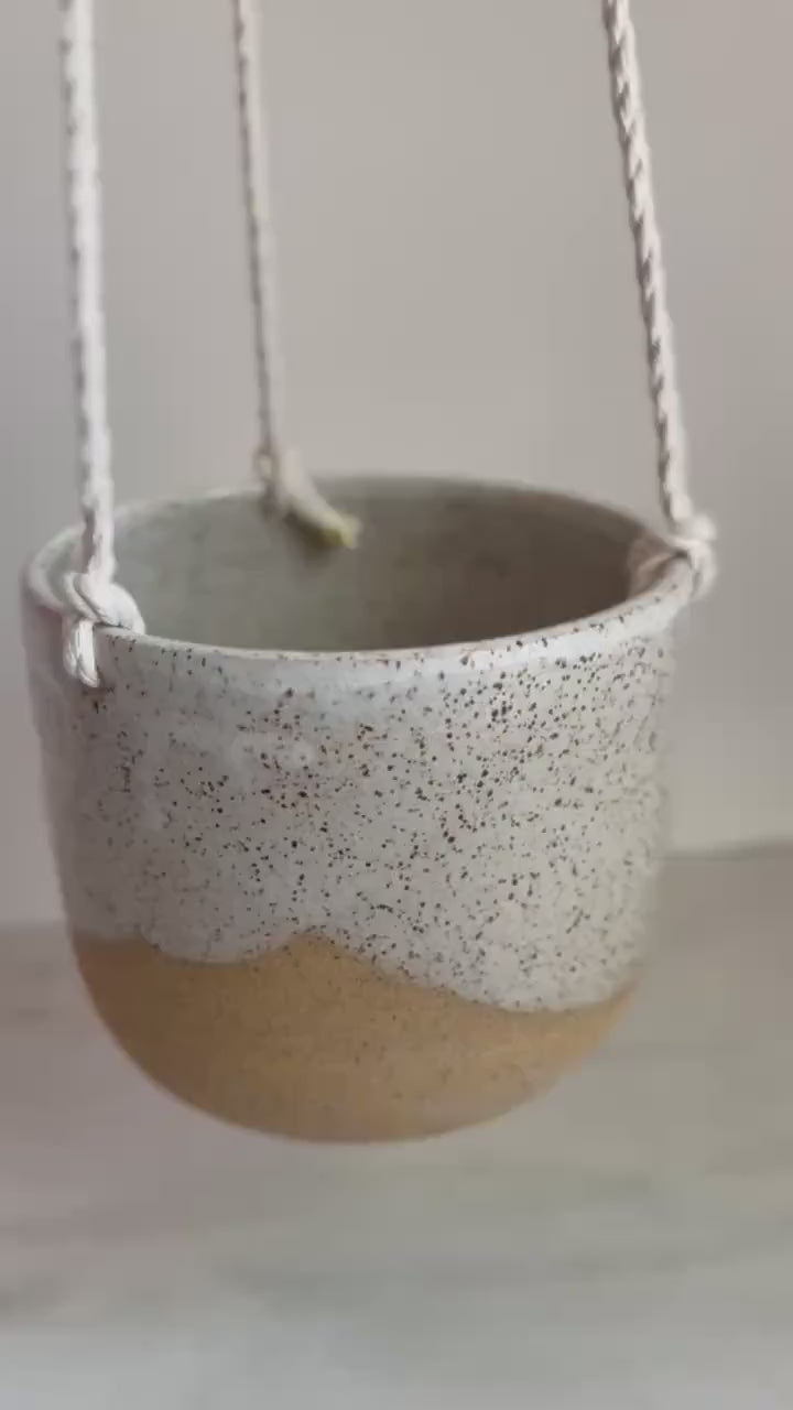 Handmade Speckled White Hanging Planter